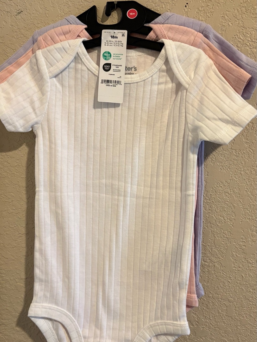 Carter's Ribbed Short-Sleeve Bodysuit Set - White, Pink, Lavender